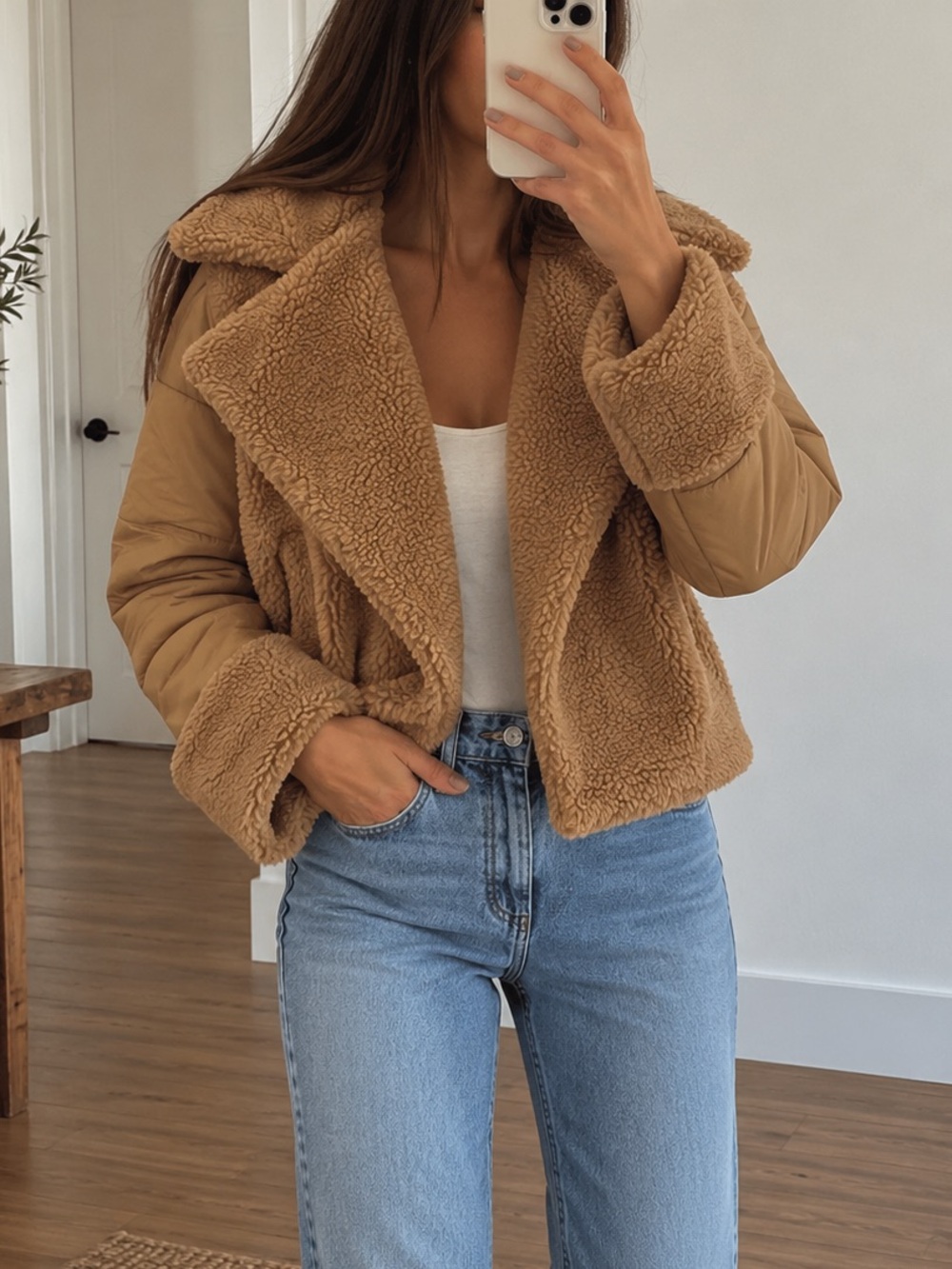 Steve Madden Teddy Sherpa Moto Jacket Tan Camel Faux Fur Size Small
